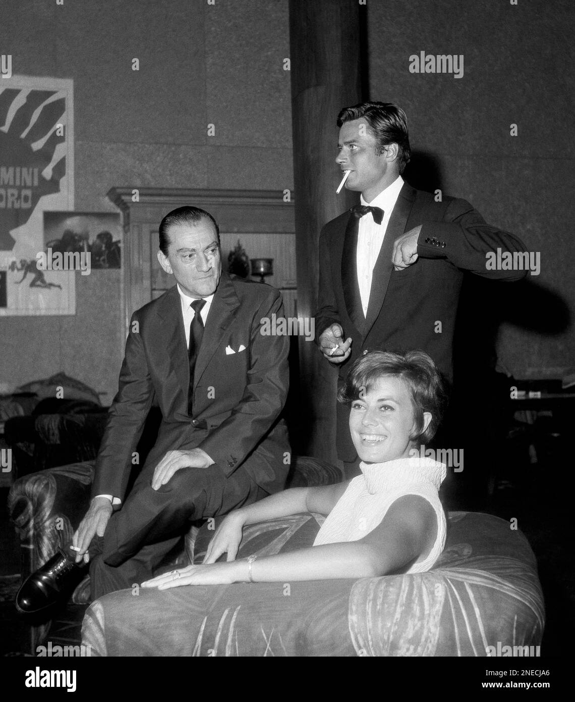 Italian director Luchino Visconti (left); French actor Jean Sorel (in