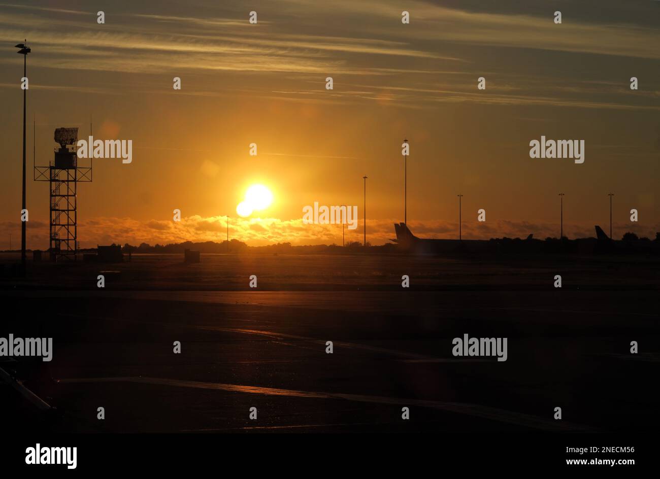 sunrise over the airport  Norwich, Norfolk, UK.                   July Stock Photo