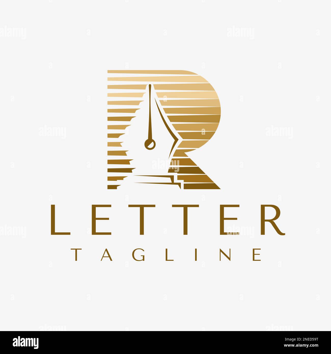 Acconting letter R logo design template. Luxury line initial R pen logo