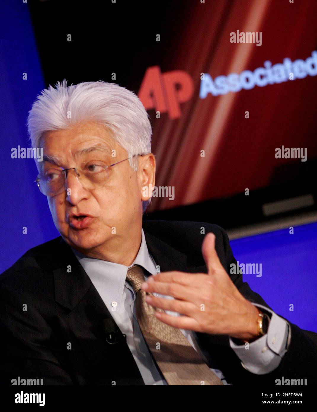 Azim Premji, Chairman of Wipro, India, speaks during a session 'A ...
