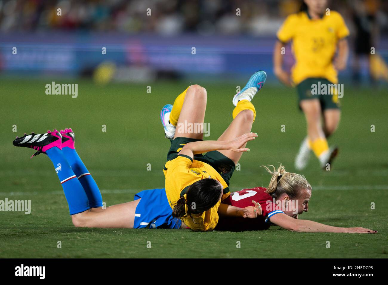 Klára Cahynová Of Czechia And Hayley Raso Of The Matildas Collide ...