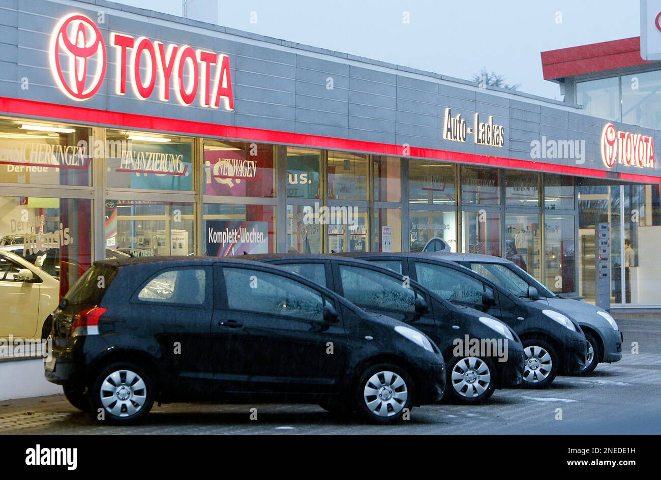A Toyota dealer is seen in Kamp-Lintfort, western Germany, Friday Jan.29,  2010. Toyota's still-expanding recalls over faulty gas pedals and an  unprecedented decision to stop selling and building some of its top-selling
