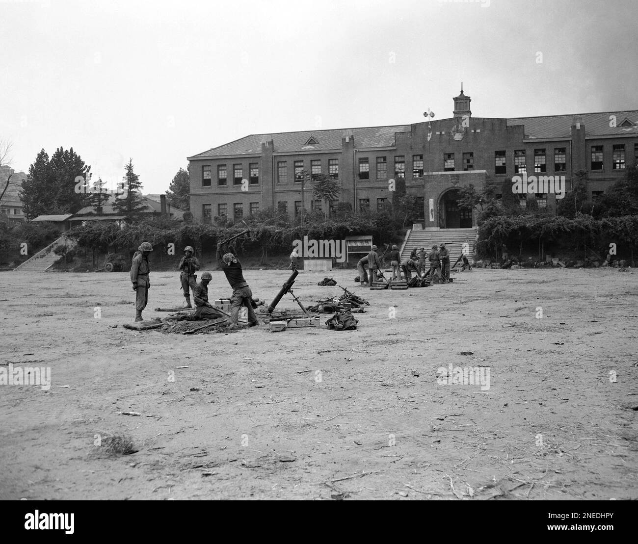 Mortars Incheon A schoolyard is dug up by a U.S. Marine detachment planting its 4.2 ...