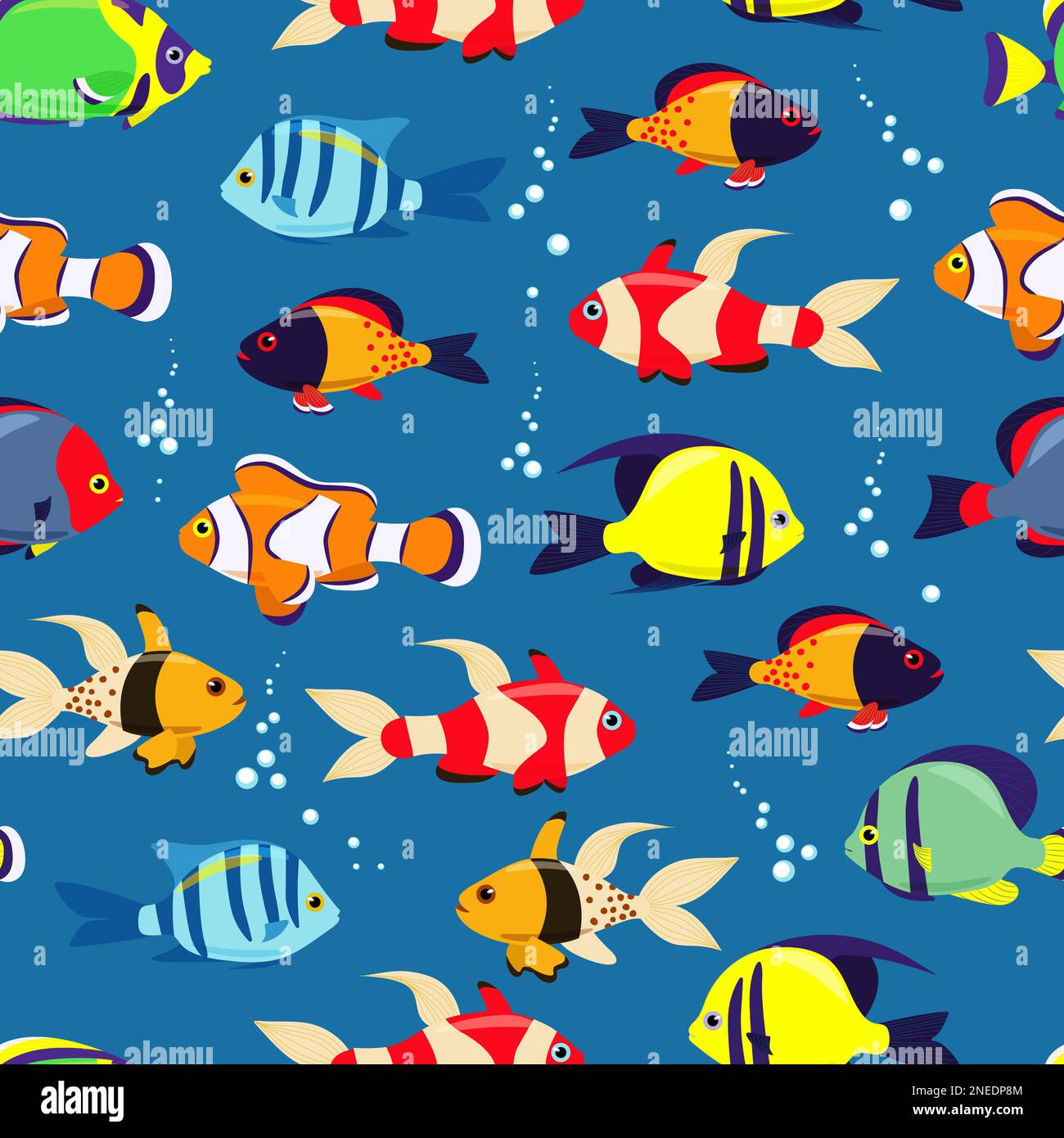 Exotic sea fish seamless pattern. Sea fish in flat style. Vector