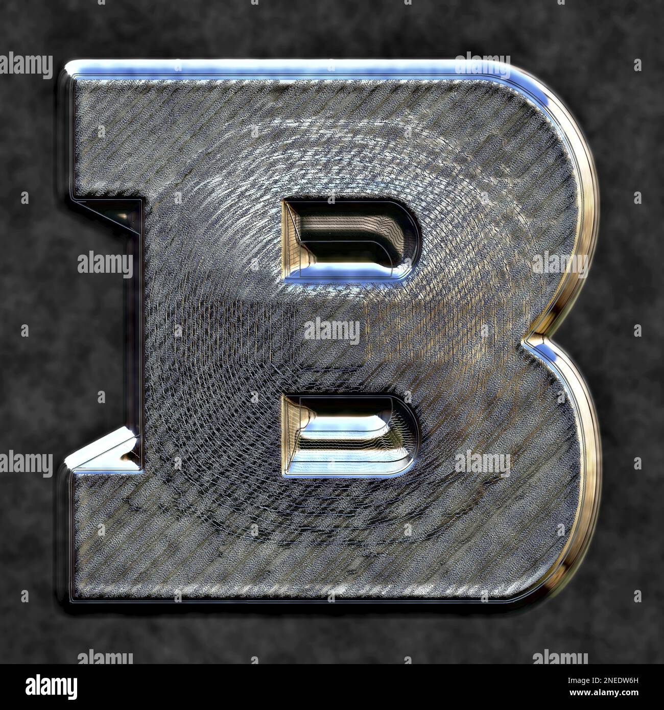 Capital letter B in 3D, glossy burnished metal Stock Photo