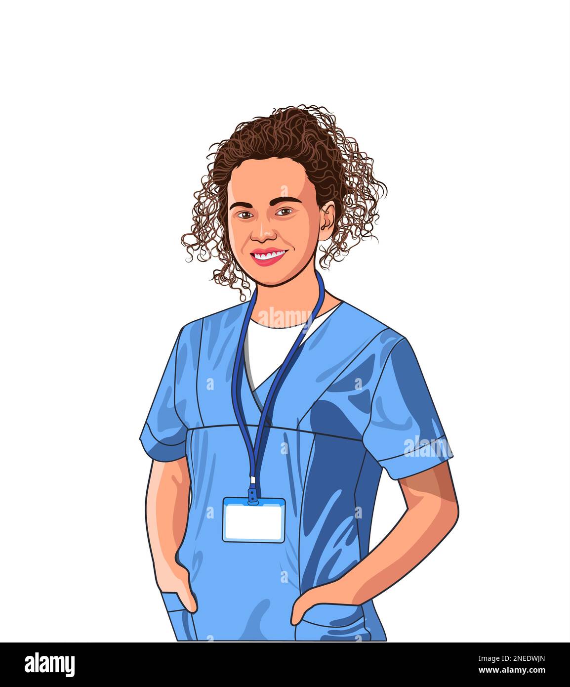 Medical Smiling Women Lady Doctor putting hands in the pocket. Female