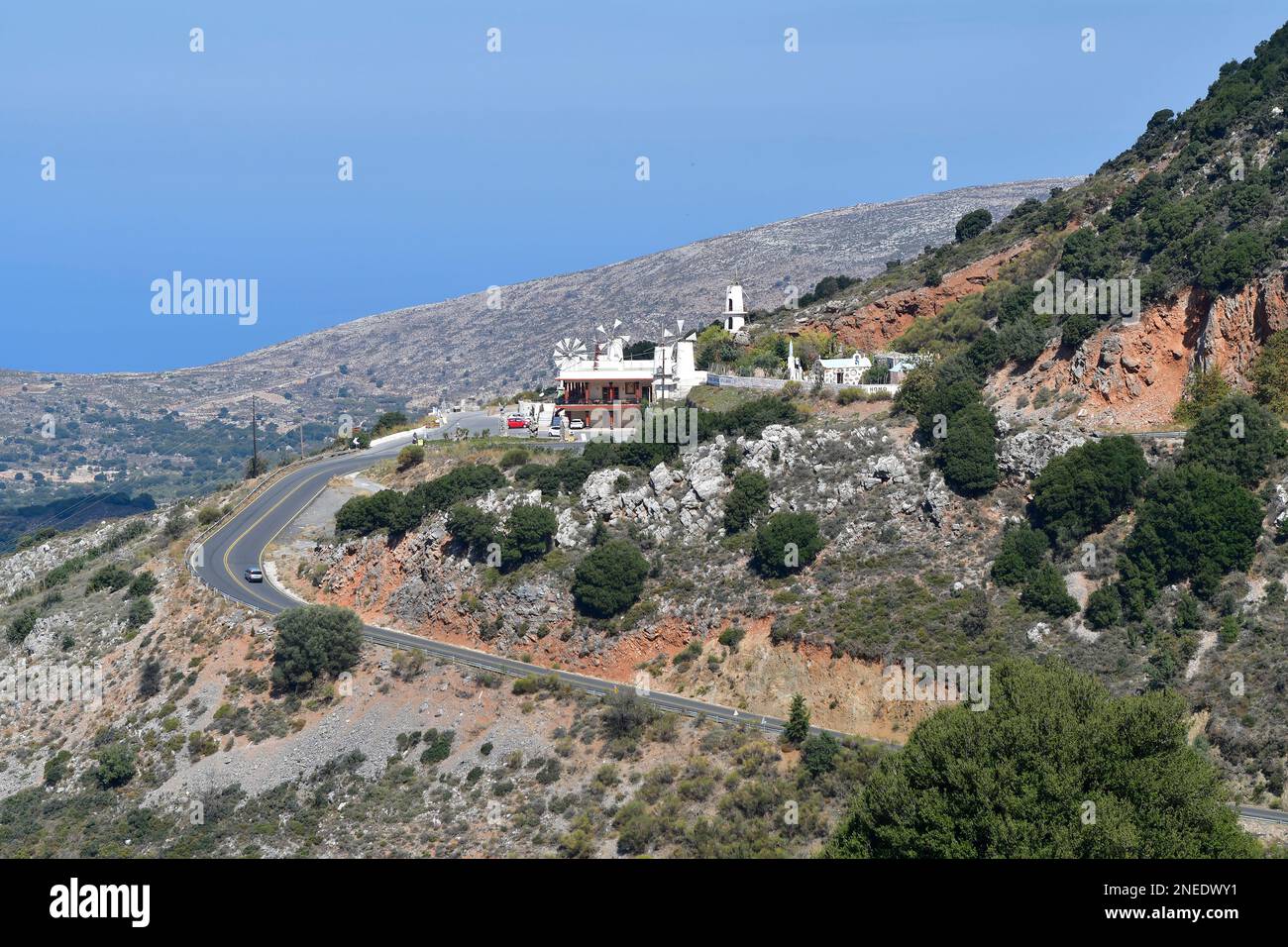 Crete, Greece - October 11, 2022: View to Homo Sapiens Museum on the mountain road between Mochos and Lassithi Stock Photo