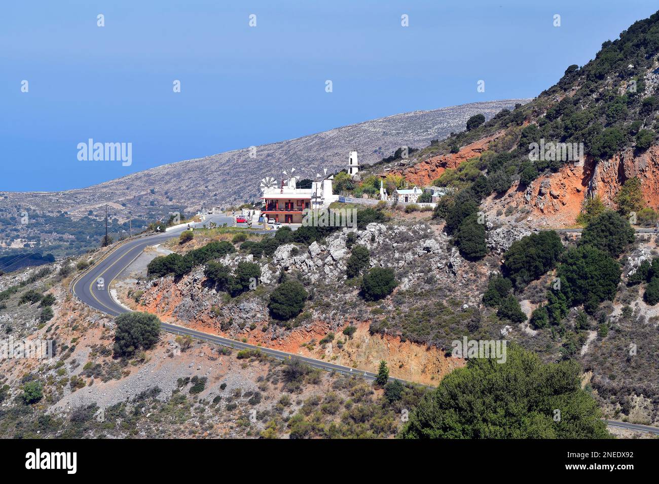 Crete, Greece - October 11, 2022: View to Homo Sapiens Museum on the mountain road between Mochos and Lassithi Stock Photo