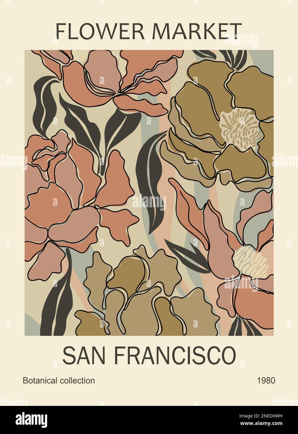 Abstract poster Flower Market San Francisco print. Stock Vector