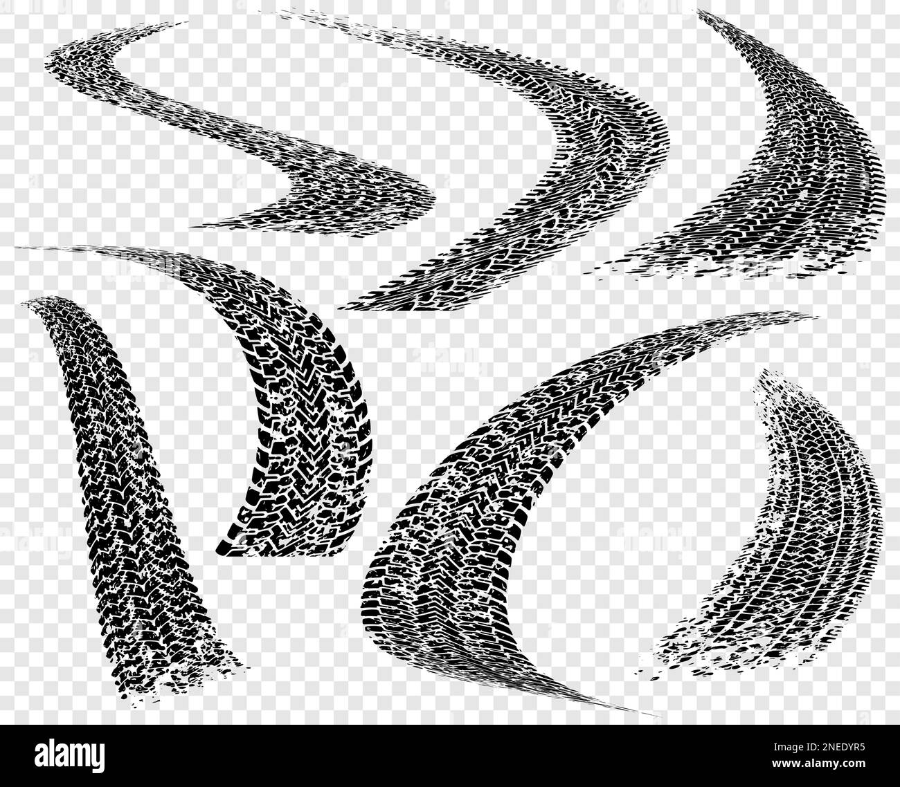 Set of vector trails, traces of the tyre in grunge style Stock Vector
