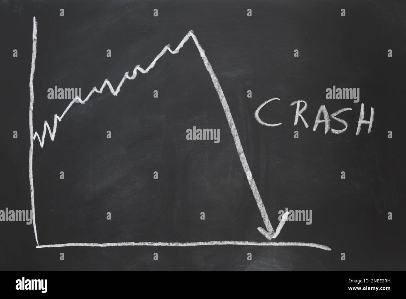 stock market crash economy crisis handdrawn graph on chalkboard