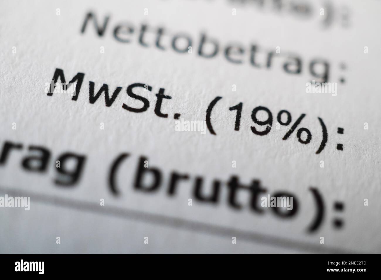 Mehrwertsteuer or MWSt - value-added tax or VAT in German - macro of receipt with shallow depth of field Stock Photo