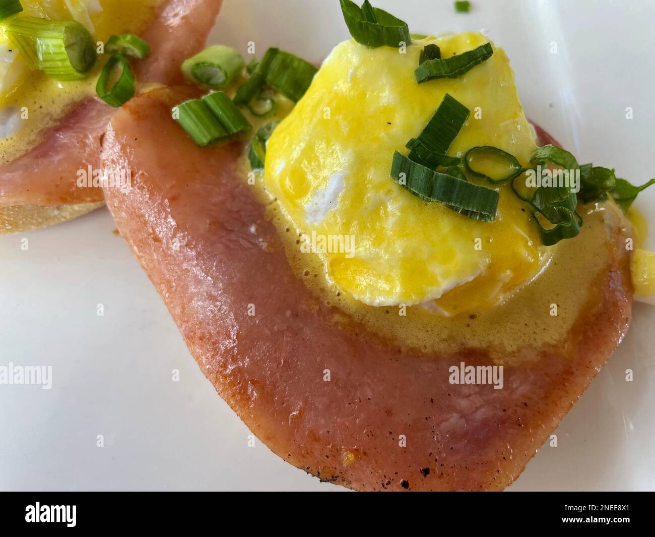 Close-up of a plate of eggs benedict Stock Photo