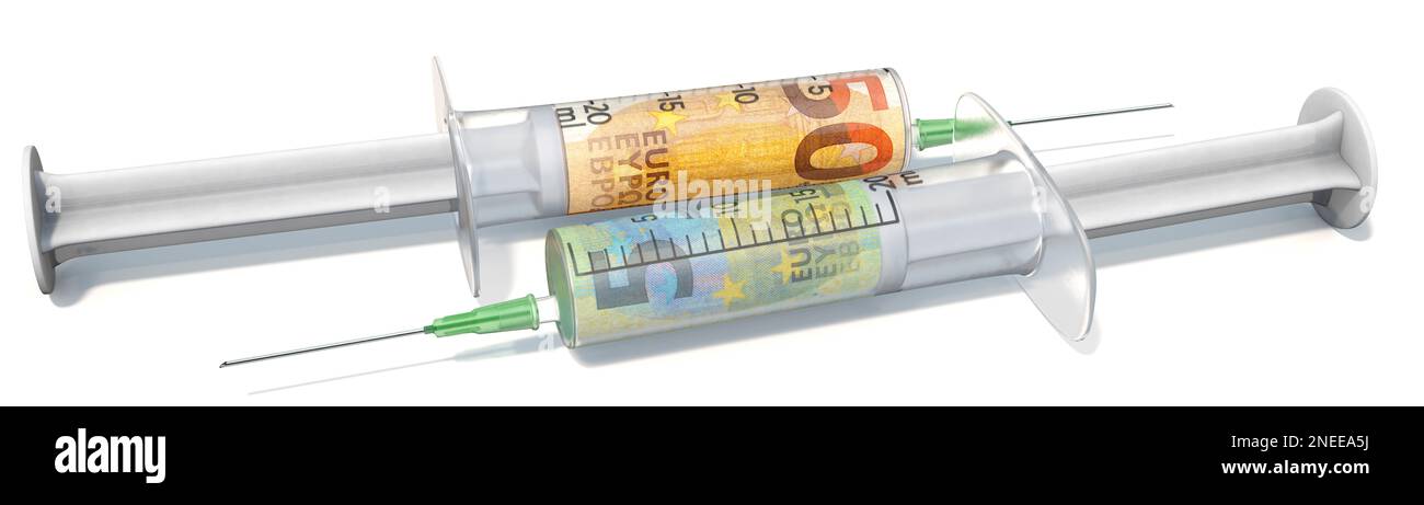 Health system, vaccination, costs, two-tier medicine, money, vaccination costs, funds, injection, vaccination, euro, pharmaceutical industry Stock Photo