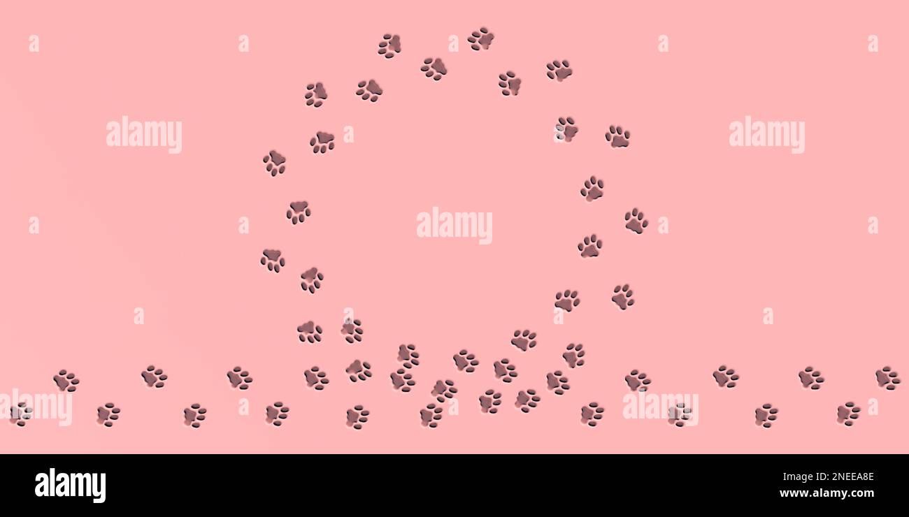 Cat paws, cat tracks, paws, cat, trace, cat track, print, wallpaper, paw print, template, circle, 3d, pink, footprints, icon, silhouette, pet, feet Stock Photo