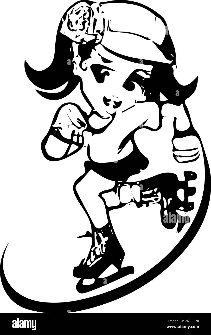 Cute Girl On Skates Vector Logo. Handmade vector art Stock Vector Image