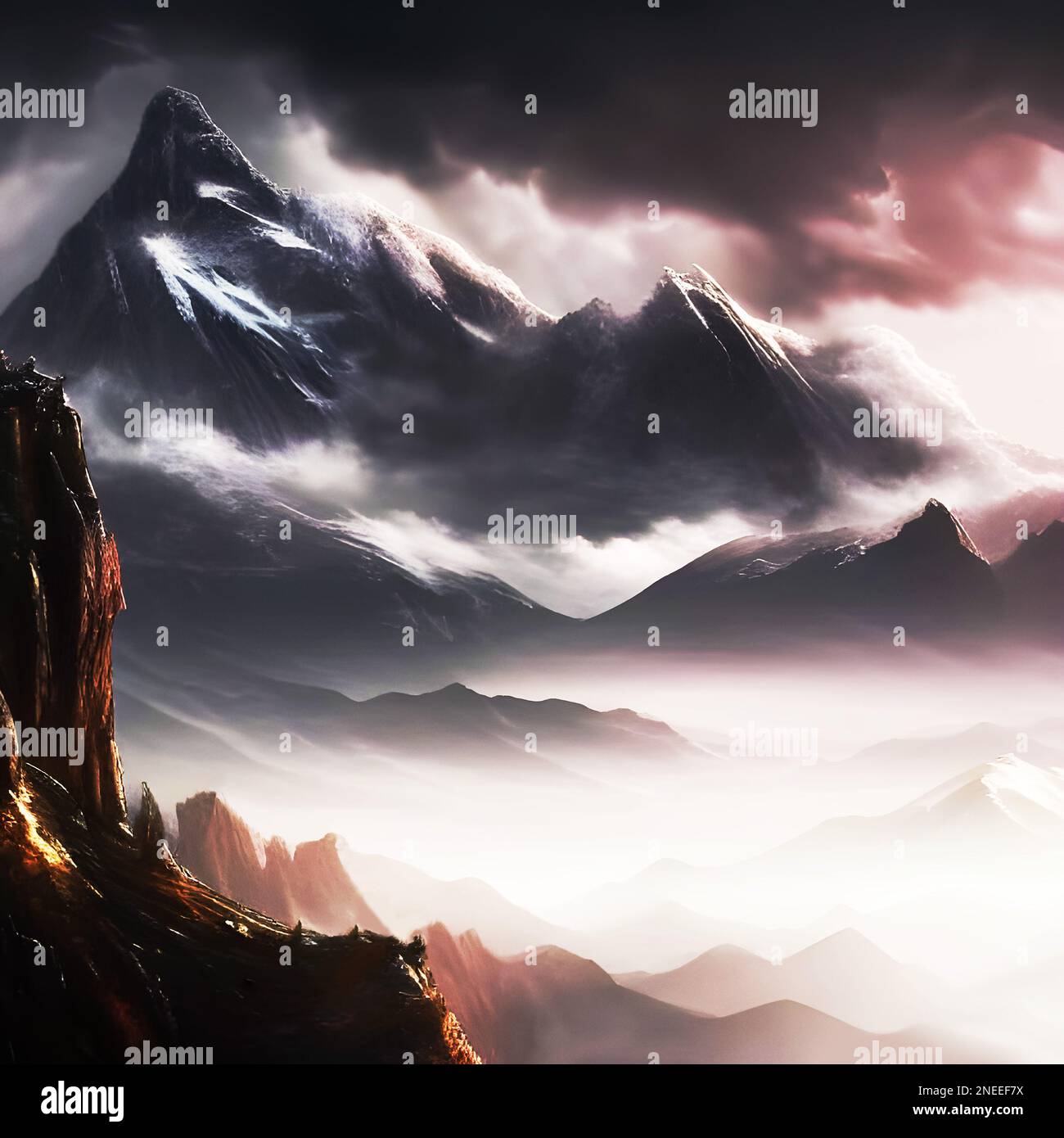 Majestic mountain range depiction. Stock Photo
