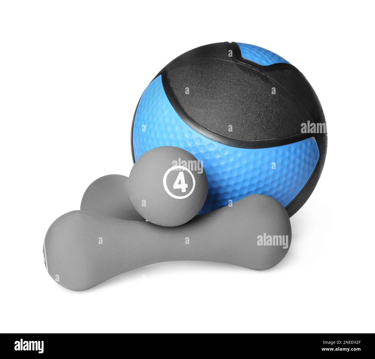 Medicine ball and dumbbells on white background Stock Photo Alamy