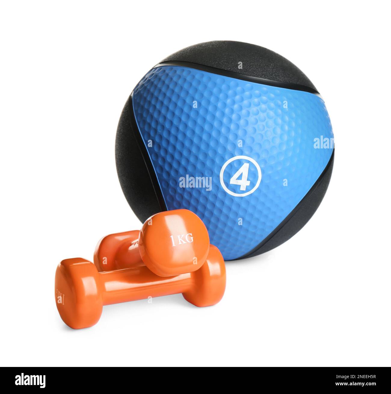 Medicine ball and dumbbells on white background Stock Photo Alamy