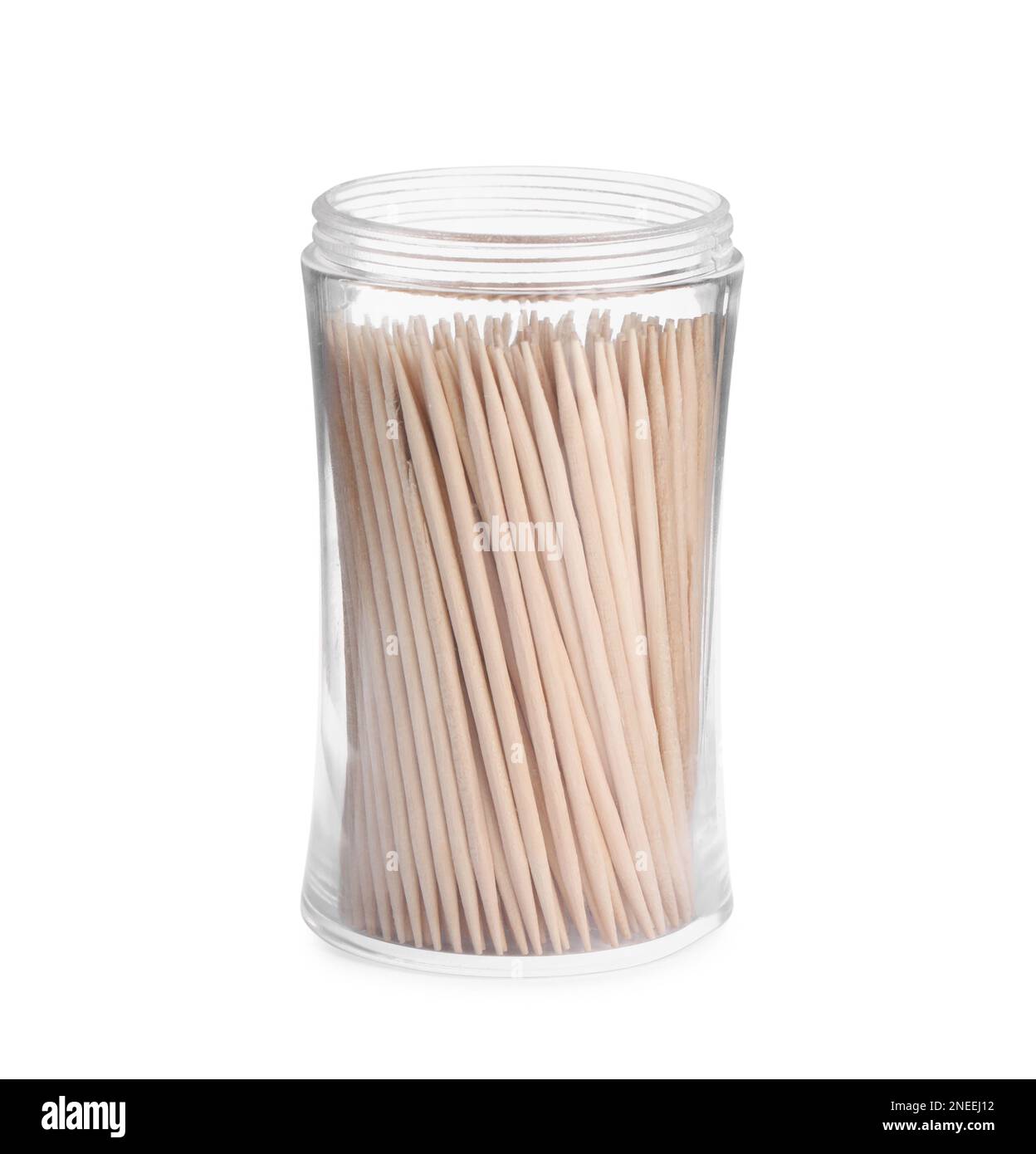 Wooden toothpicks in holder on white background Stock Photo Alamy