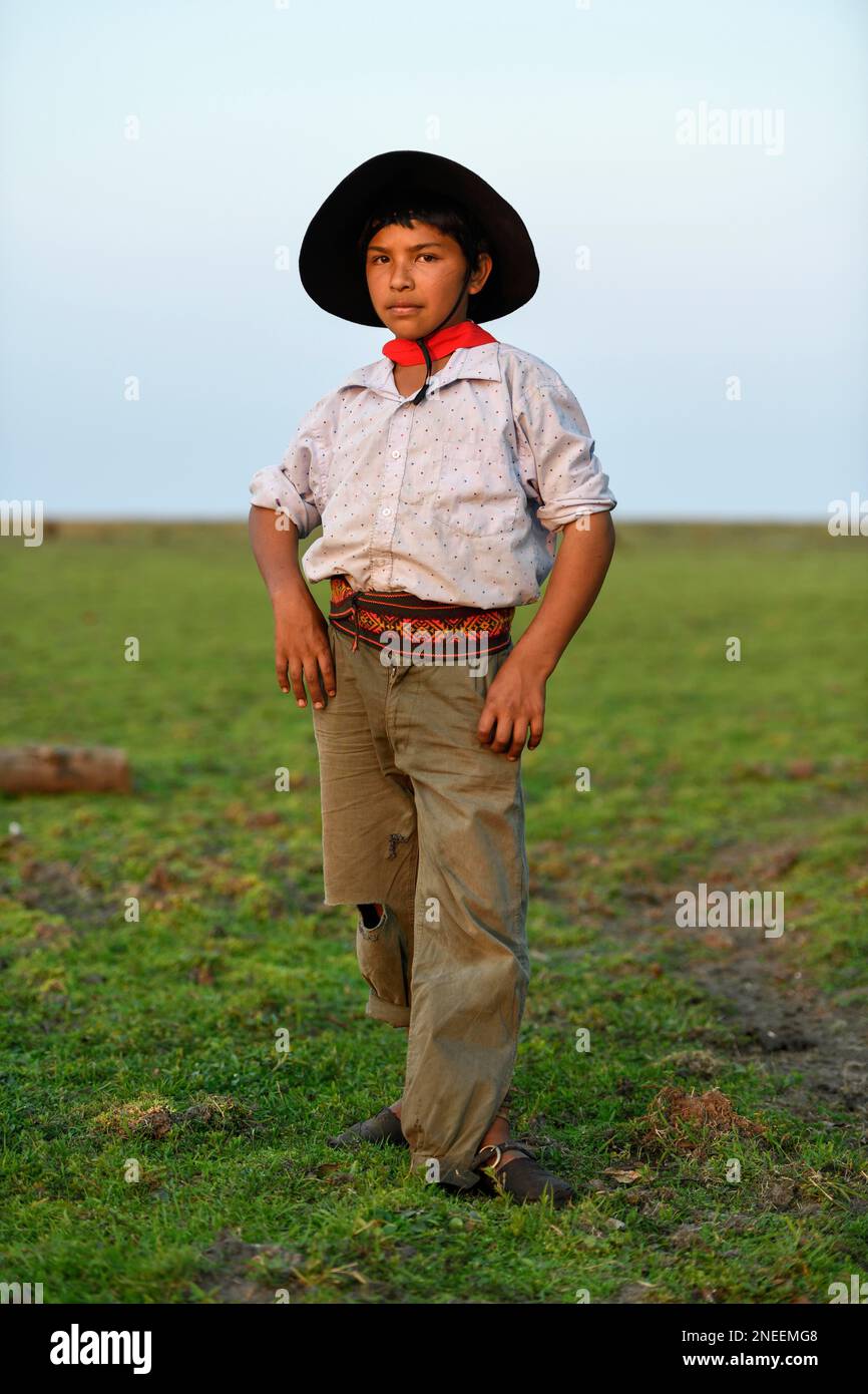 Young gaucho at Puesto Mingo, Esteros del Ibera, at Concepcion del Yaguarete Cora, Corrientes Province, Argentina Stock Photo