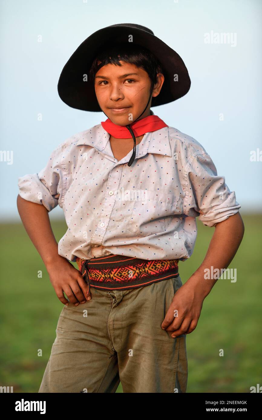Young gaucho at Puesto Mingo, portrait, Esteros del Ibera, at Concepcion del Yaguarete Cora, Corrientes Province, Argentina Stock Photo