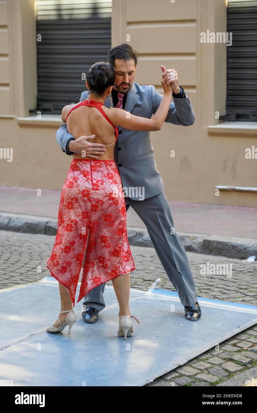 Tango dancer, street tango, near Plaza Dorrego, San Telmo district, Buenos Aires, Argentina