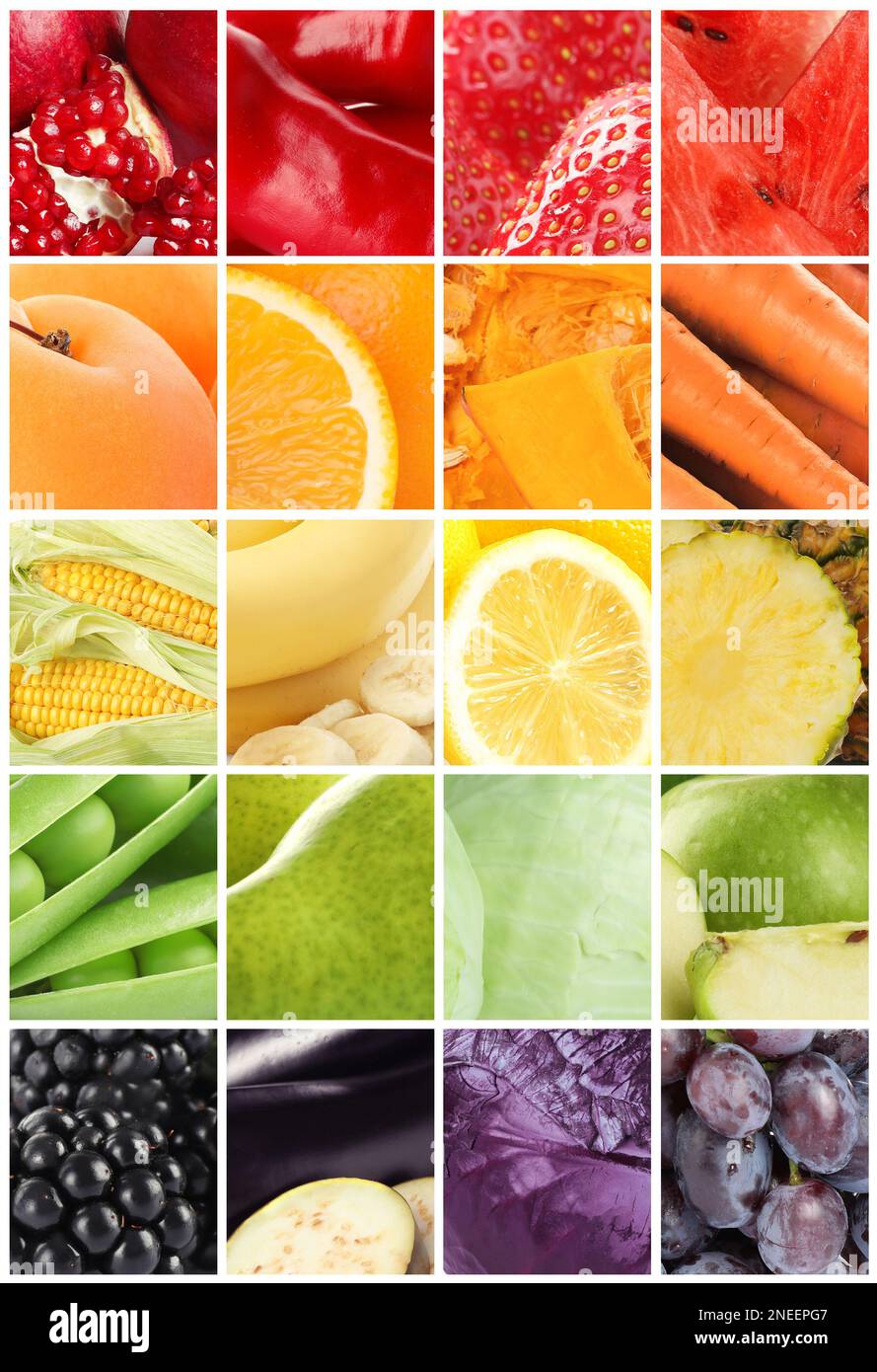 Different fresh fruits, vegetables and berries, collage Stock Photo Alamy
