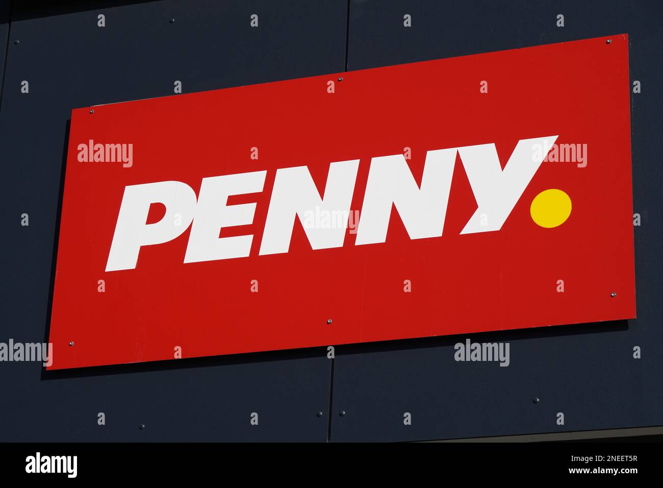 Hannover, Germany - March 17, 2020: Penny logo sign at local branch of german supermarket chain Stock Photo