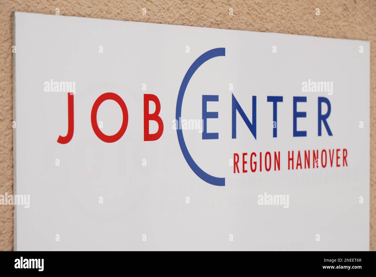 Hannover, Germany - March 17, 2020: Jobcenter or job center logo sign at region office of german unemployment or employment agency Stock Photo