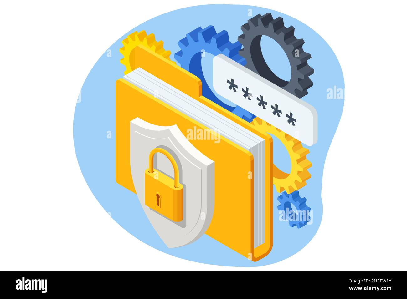 Isometric Network security, Database secure and personal data protection. Cybersecurity malware security program Stock Vector