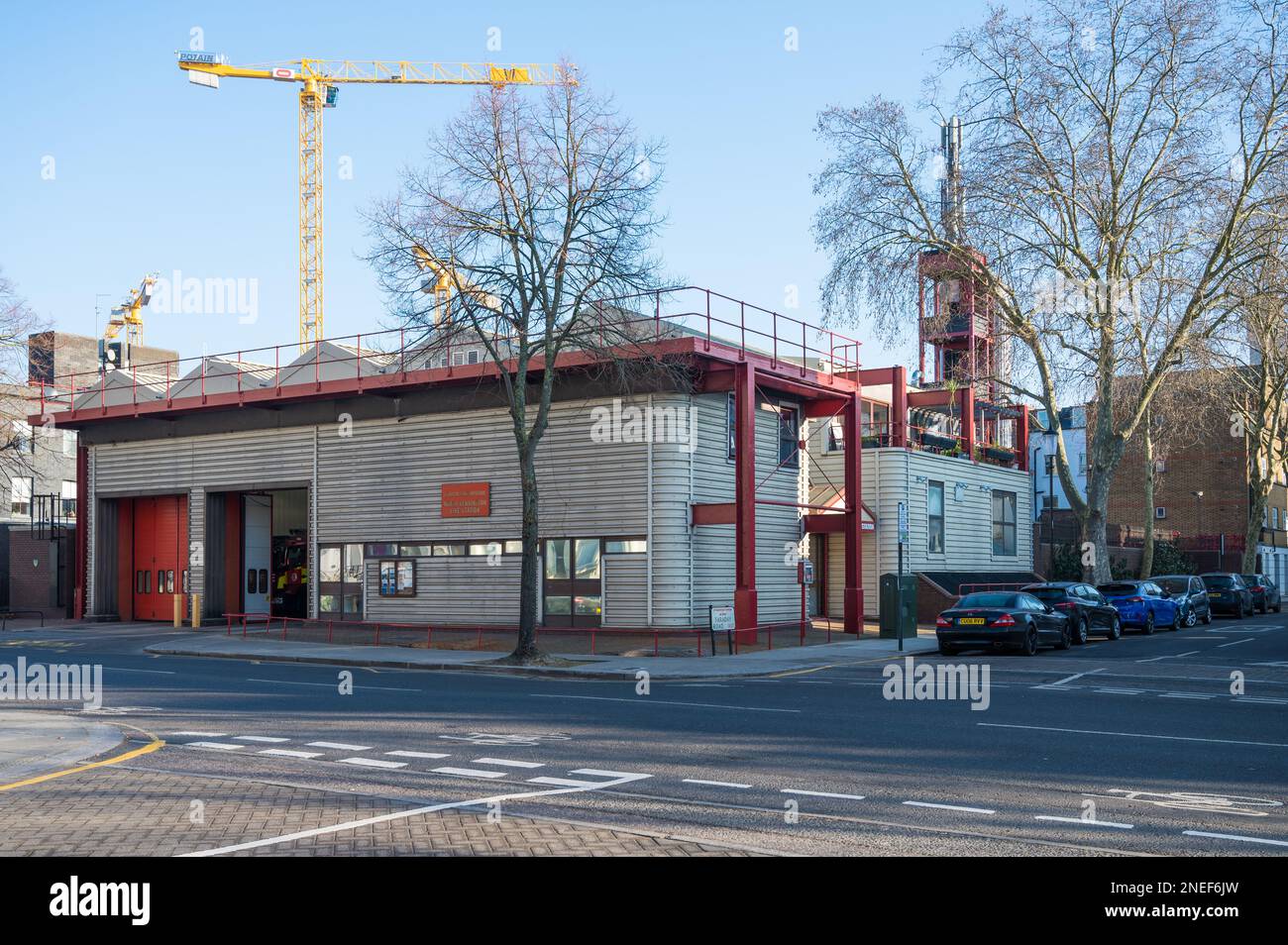Exterior of North Kensington Fire Station (G27). Main door open