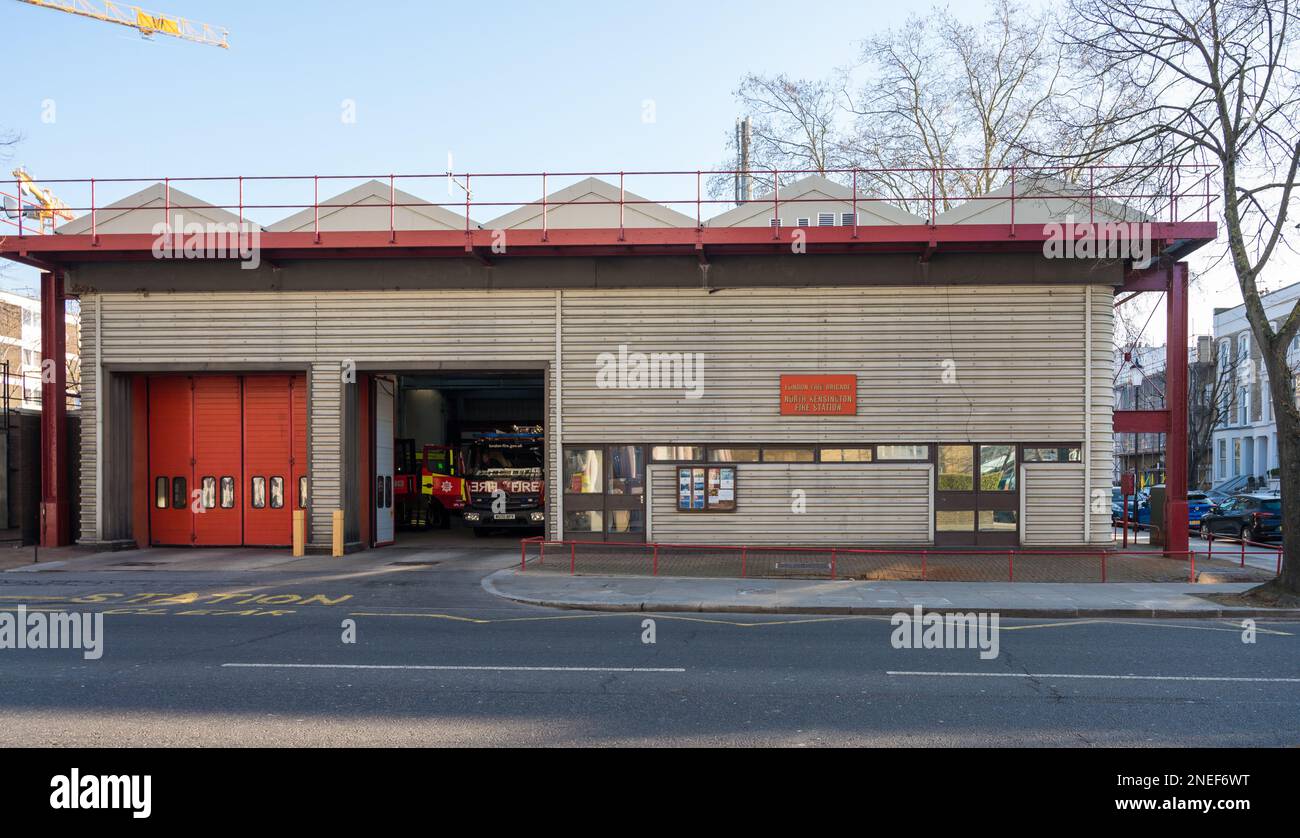 Exterior of North Kensington Fire Station (G27). Main door open