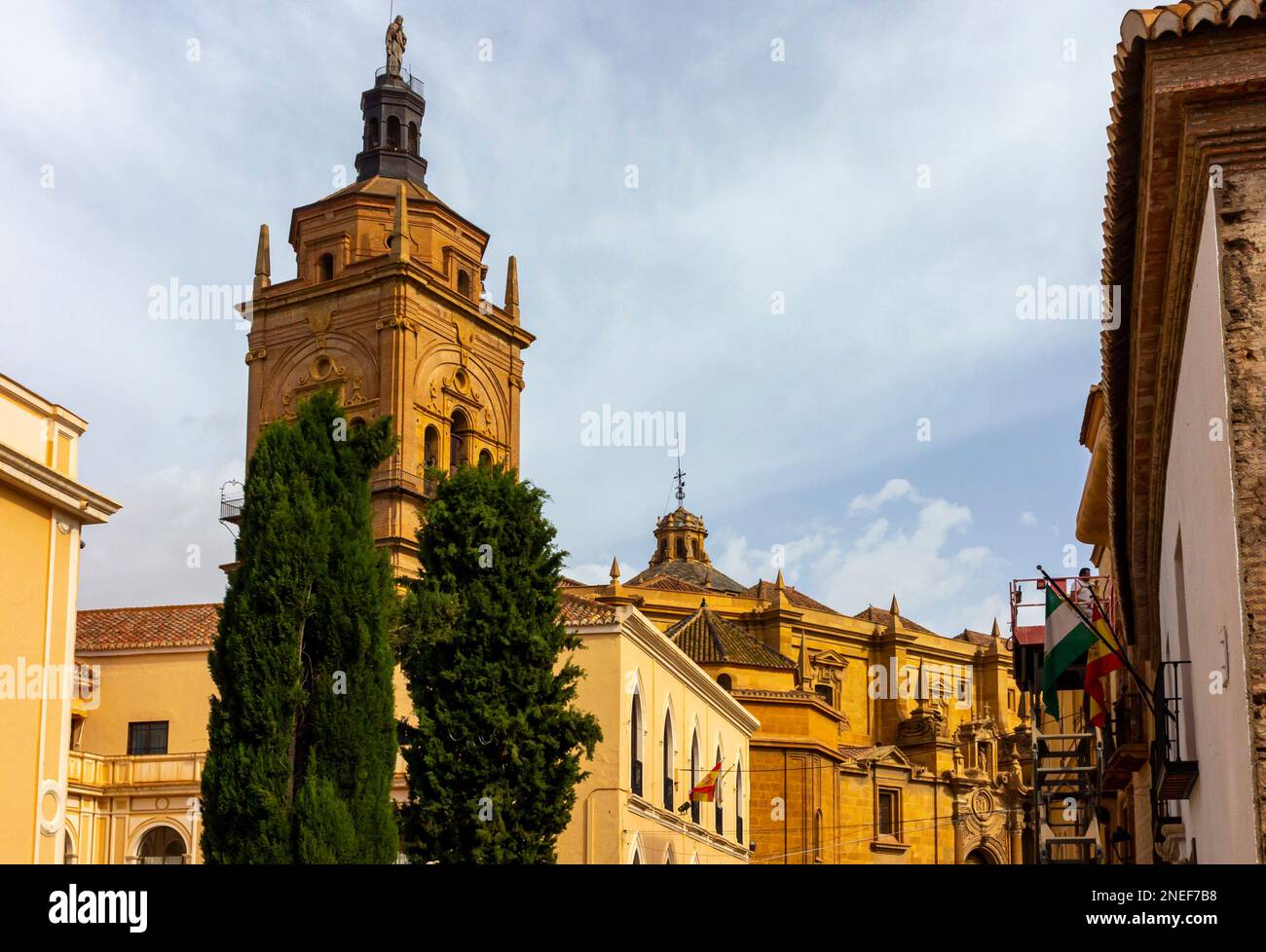 Exterior of Guadix Cathedral or Cathedral of the Incarnation Catedral de la Encarnación de Guadix  a baroque Roman Catholic church in Andalucia Spain. Stock Photo