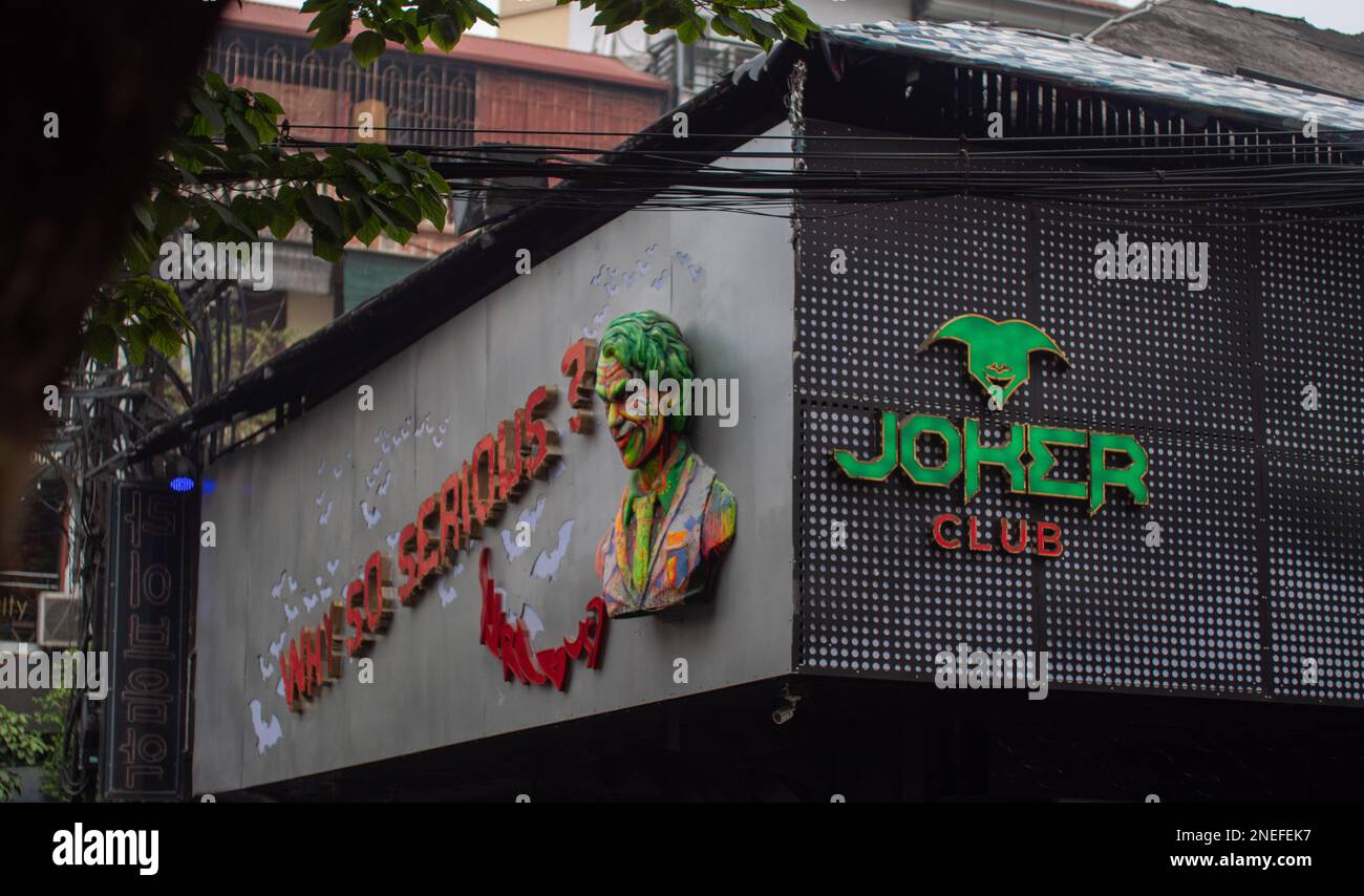 The exterior of The Joker nightclub in central Hanoi, Vietnam, Stock Photo