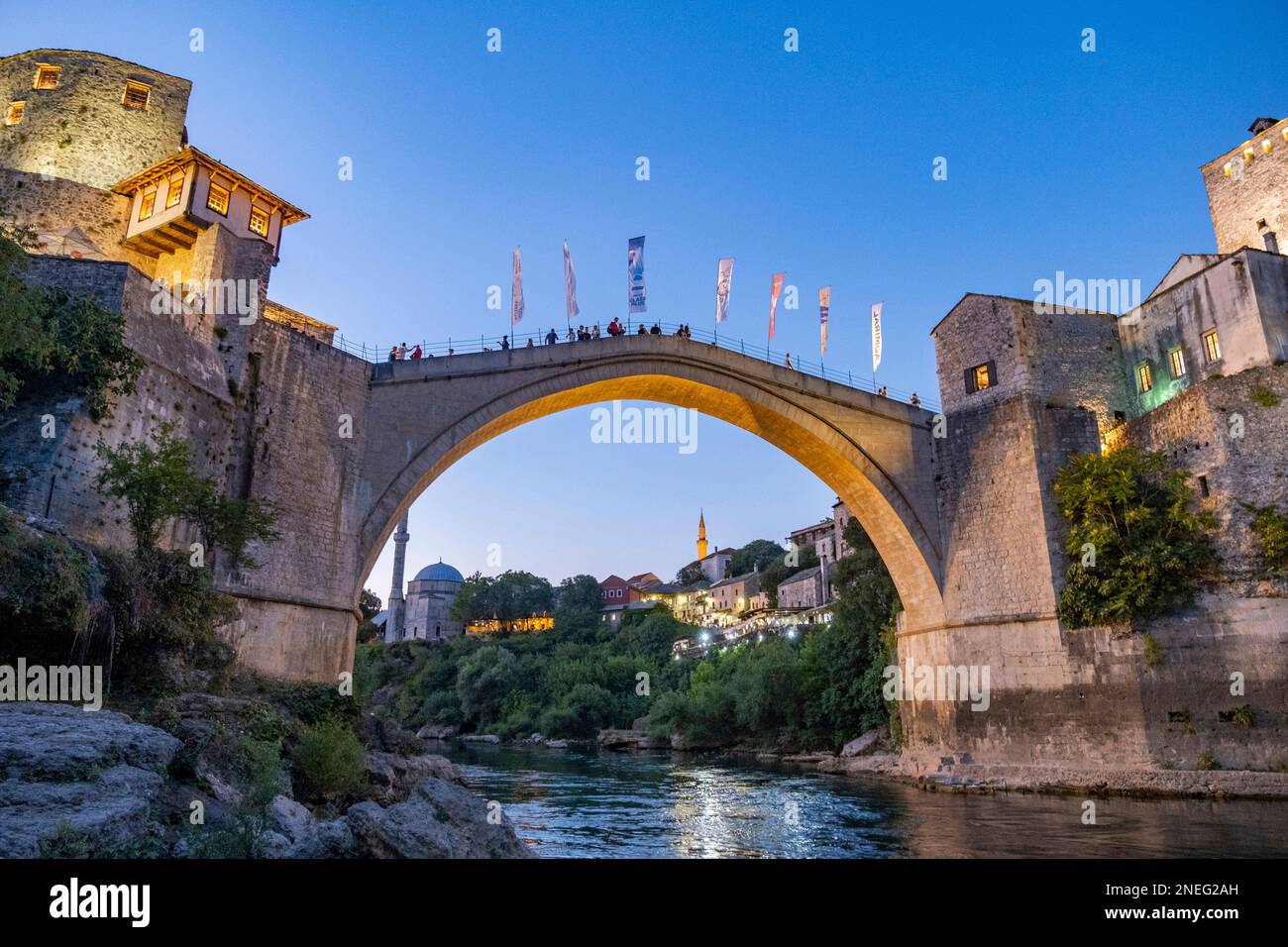 Stari Most, 16th-century Ottoman bridge over river Neretva in the old historic city Mostar, Herzegovina-Neretva Canton, Bosnia and Herzegovina Stock Photo
