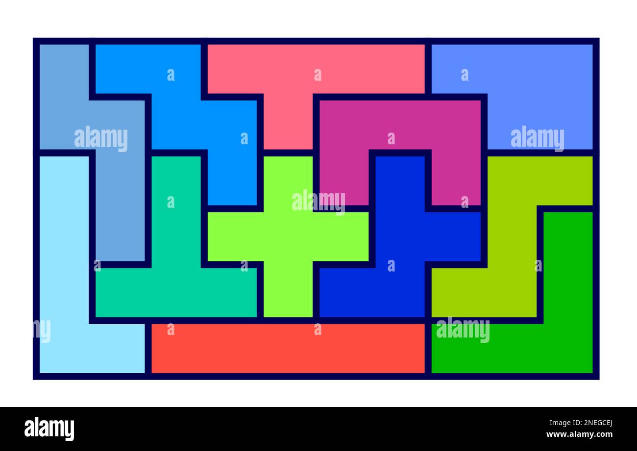 Pentomino game color elements stacked in a rectangle shape Stock Vector
