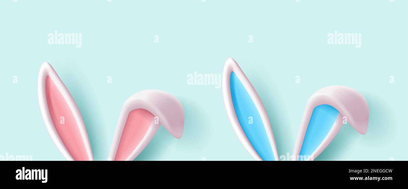3d bunny rabit ears illustration with blue and pink insides and folded