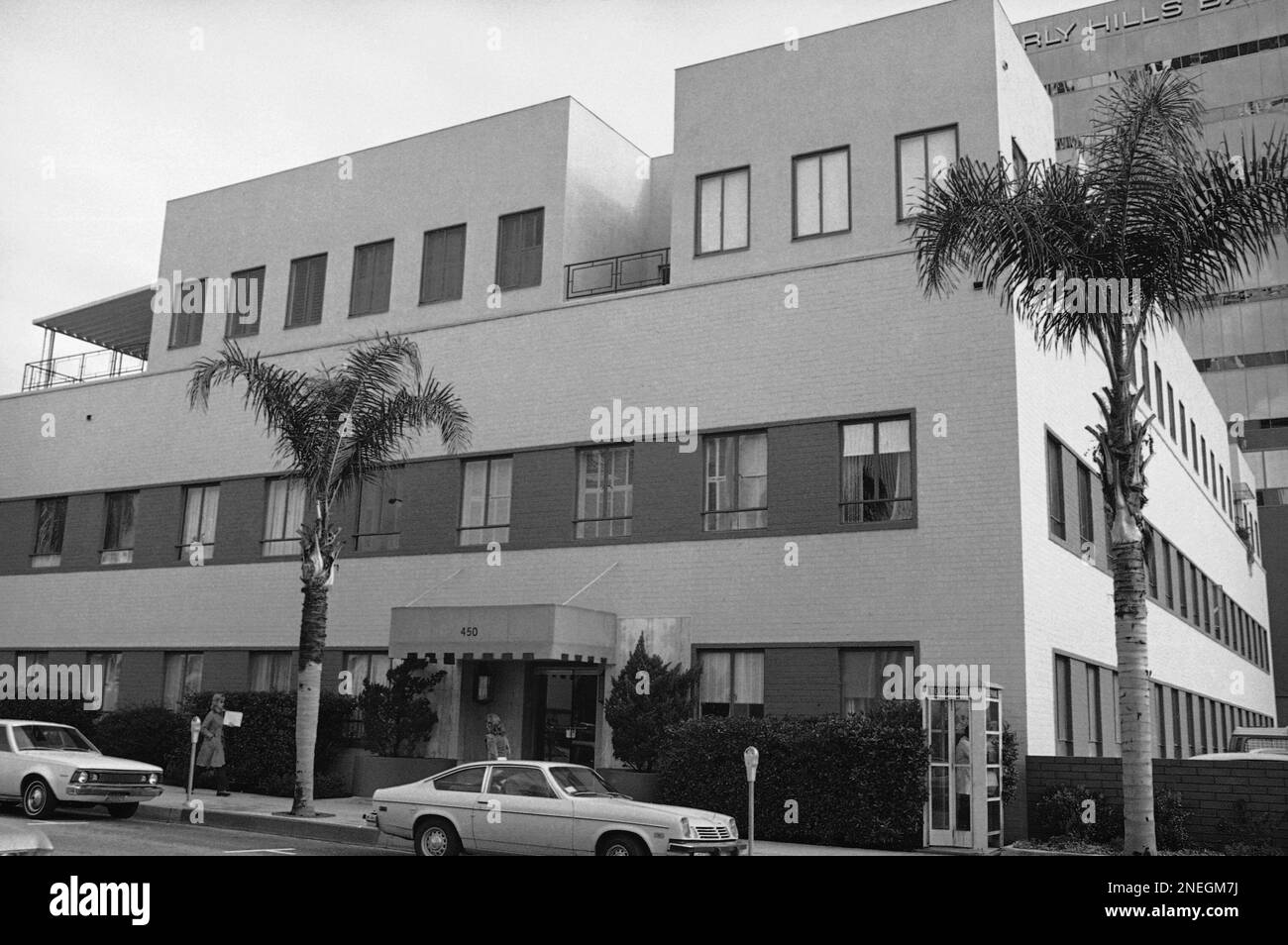 Exterior of building in Beverly Hills, California on March 8, 1974, in