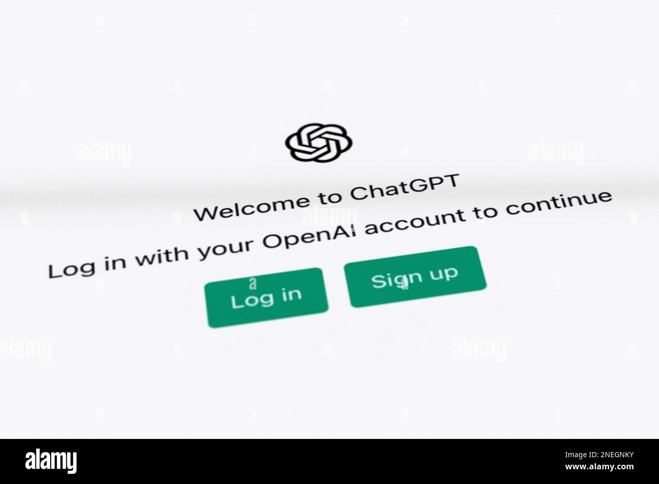 A screenshot of the login page for ChatGPT by OpenAI Stock Photo