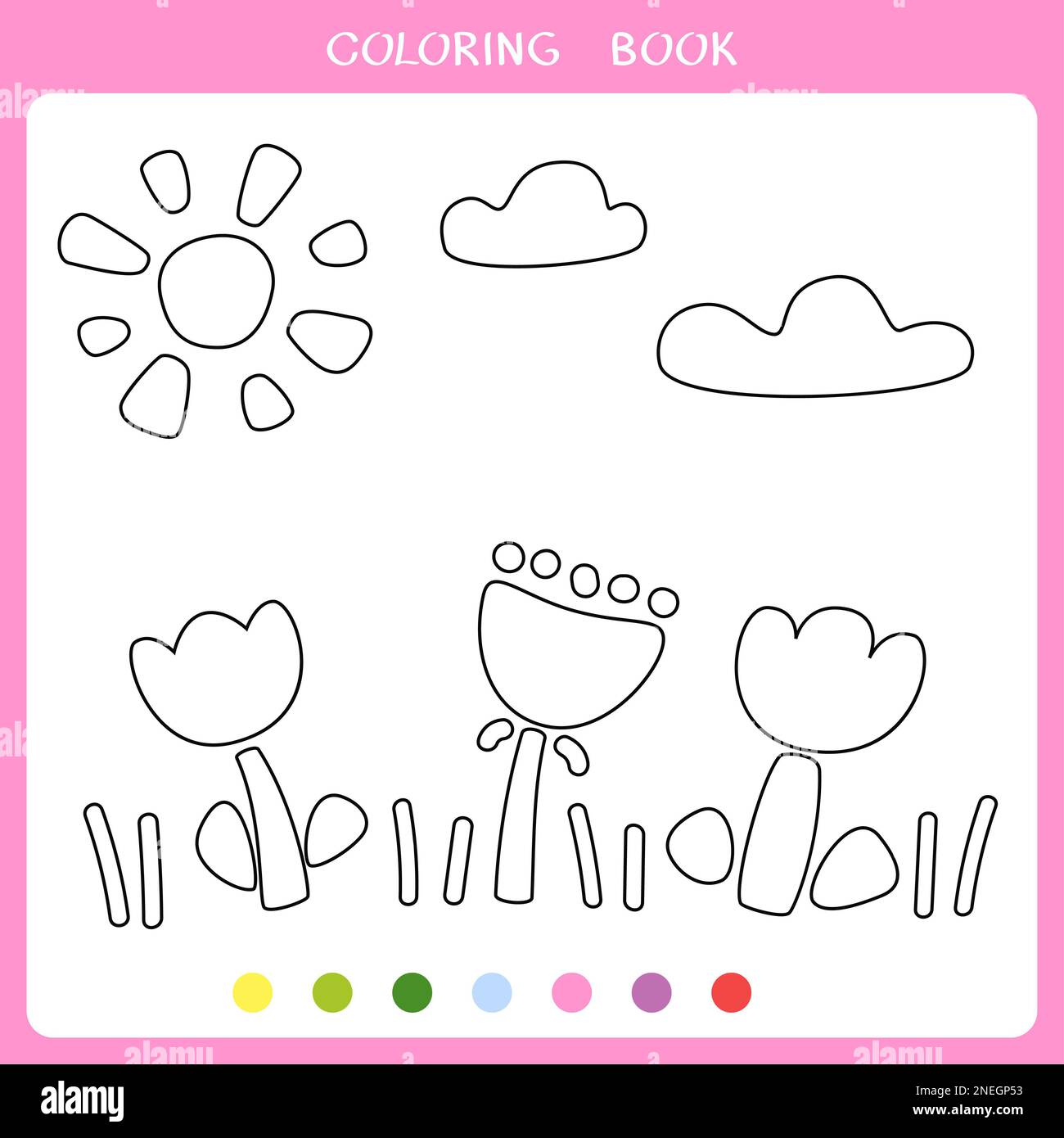 Simple educational game for kids. Spring landscape for coloring book Stock Photo