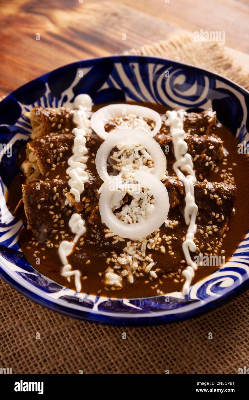 Chicken enmoladas. Also known as mole poblano enchiladas, they are a