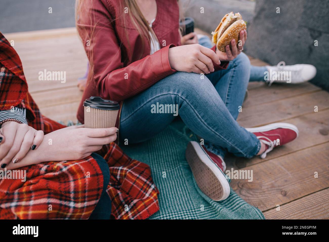 Burger and coffee. Favourite junk food Stock Photo Alamy