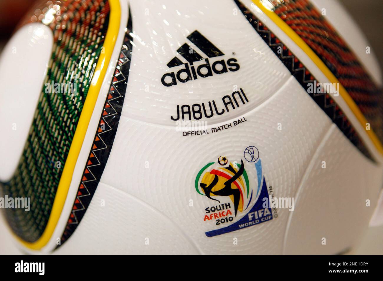 Jabulani, the official ball of the 2010 soccer World Cup in South Africa,  is pictured at a sports wear store in Berlin, Germany, Wednesday, Jan. 6,  2010. The ball is made by