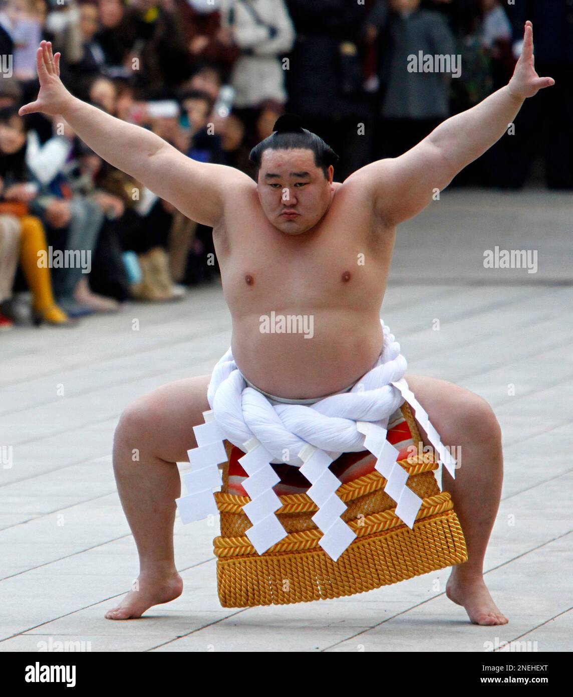 Sumo grand champion or yokozuna Asashoryu, from Mongolia displays the ...