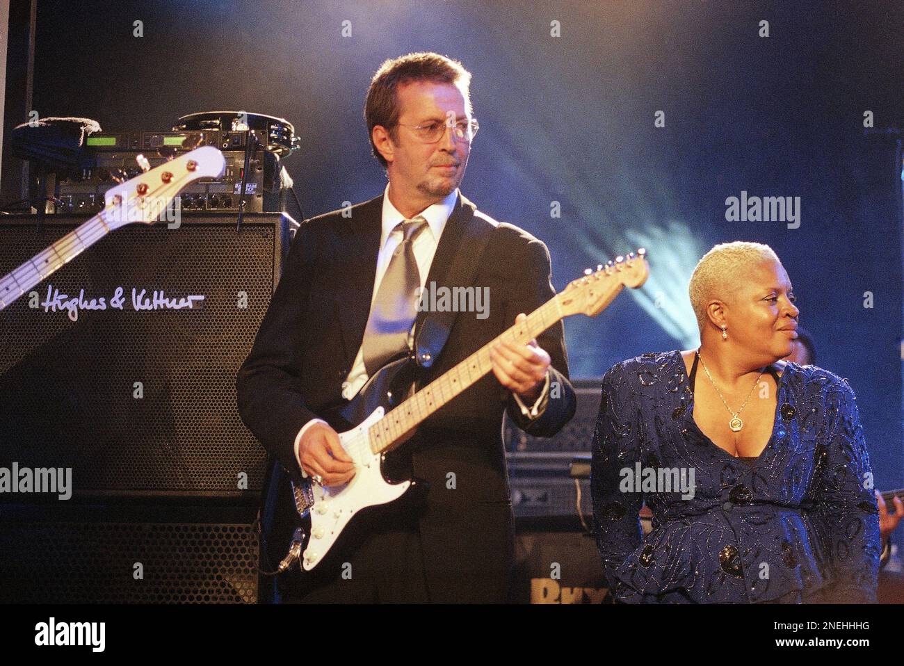 Eric Clapton performs during the Rhythm and Blues Foundation 10th