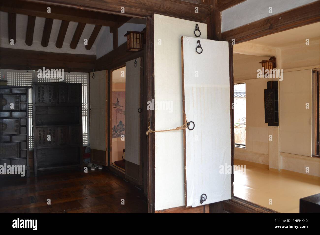 The interior of a tradtional house at Namsangol Hanok Village in Seoul ...