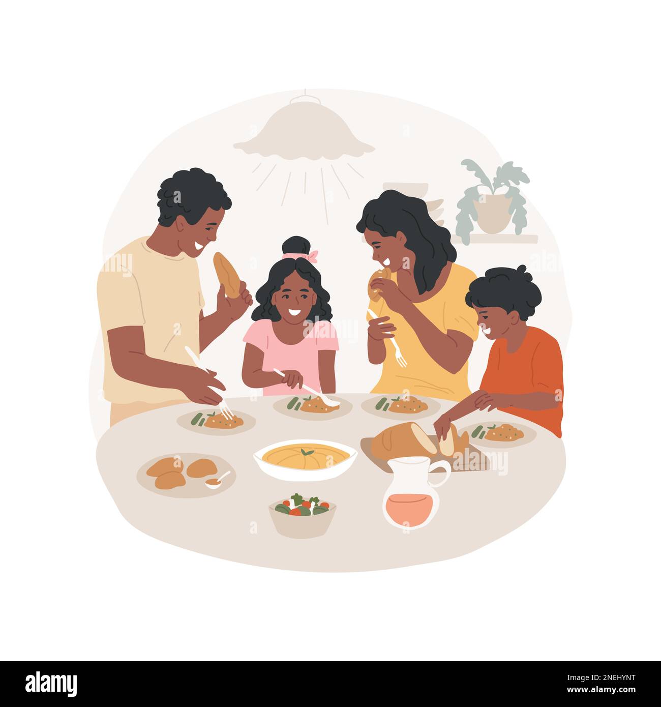 Dinner isolated cartoon vector illustration. Family members having