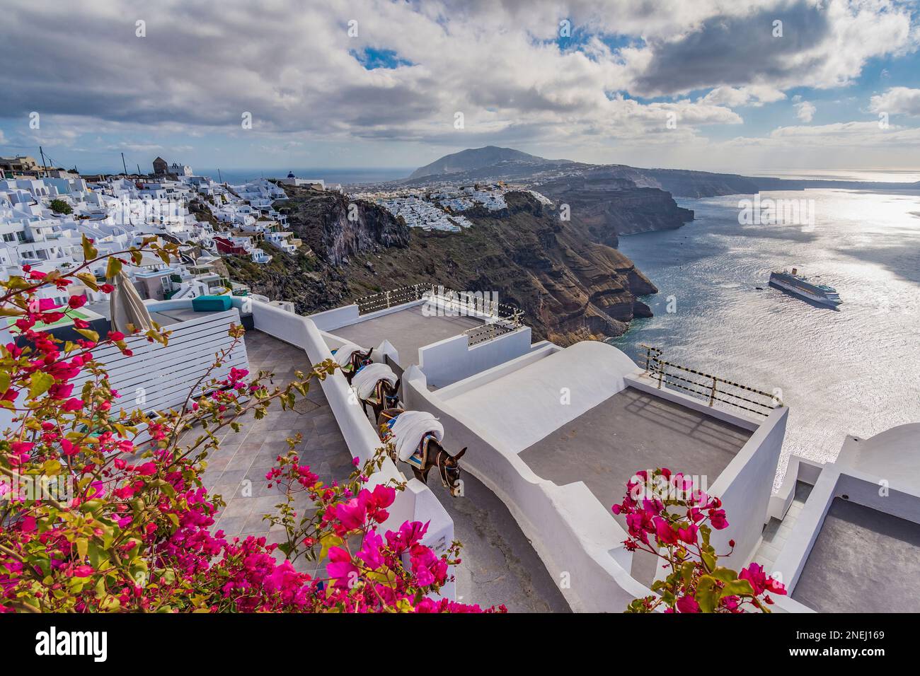 Panoramic view on the caldera from Imerovigli village, Santorini Stock Photo