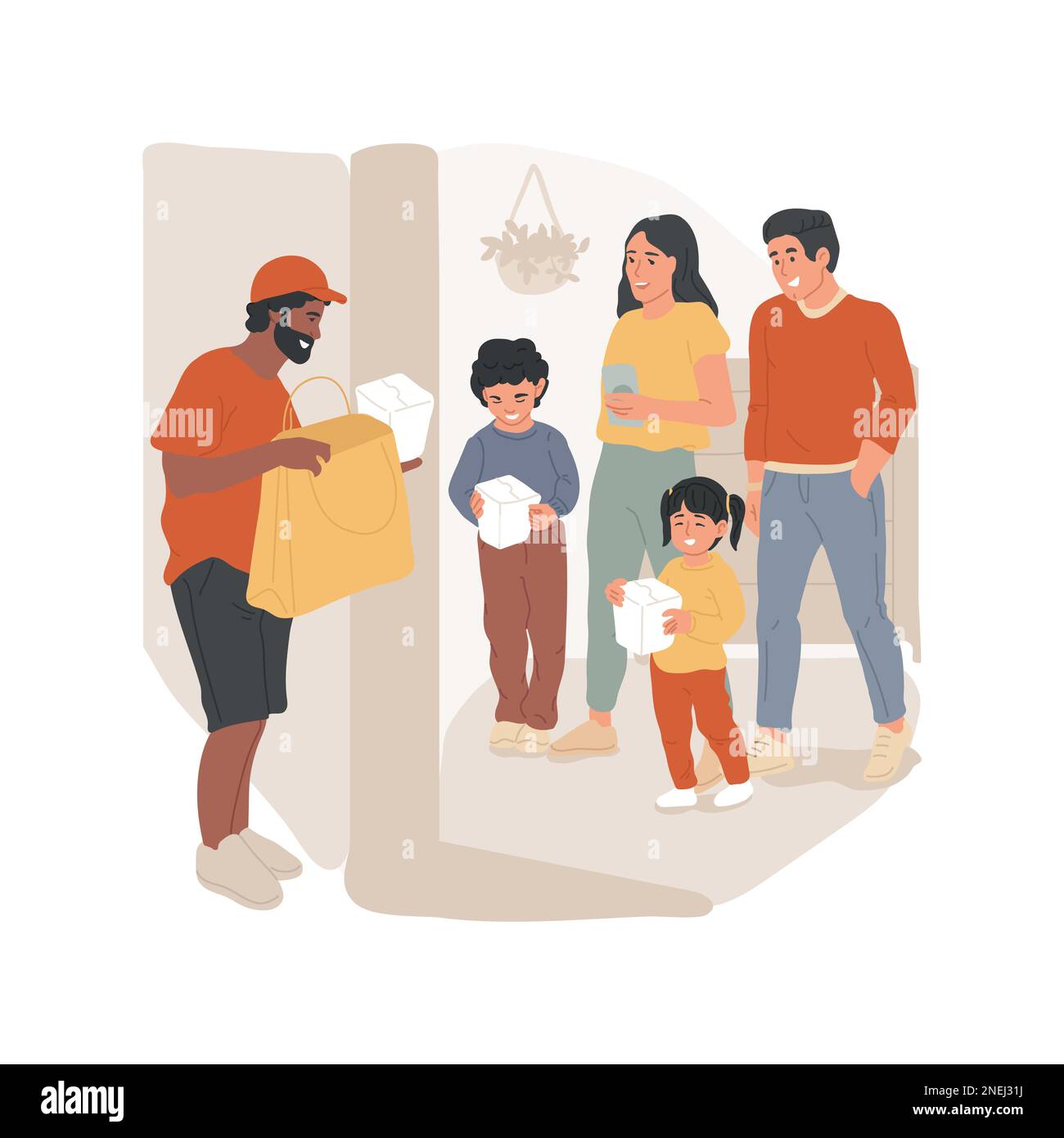 Delivery service isolated cartoon vector illustration. Courier gives a